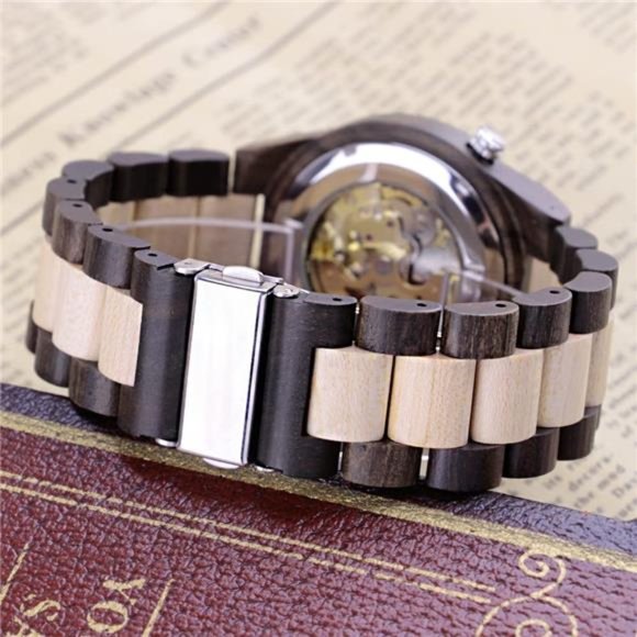 Men's Wooden Watch Skeleton Automatic Movement Wood Watch Self-Winding Watches - Picture 7 of 7